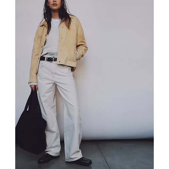 🆕 FREE PEOPLE We The Free Aster Straight Leg Jeans / Cream - Picture 6 of 15